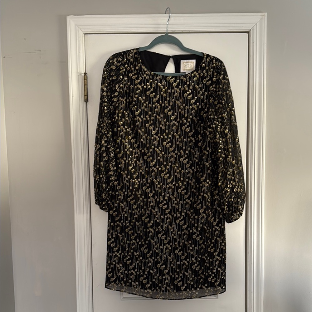 Sail to Sable Black and Gold Long Sleeve Dress